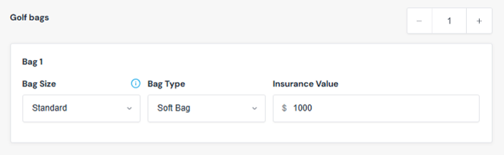 Ship My Clubs Bag Size, type and insurance value screen shot