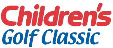 Logo for Children's Golf Classic with red and blue text on a white background