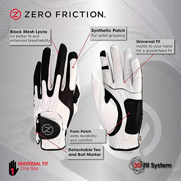 Zero Friction Men's Compression-Fit Synthetic Golf Glove - RH Universal Fit One Size